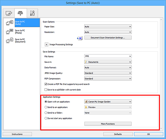 figure: Settings dialog box
